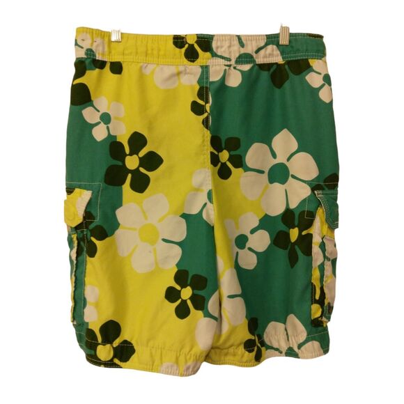 Hollister swim shorts mens M Medium Hawaiian cargo floral green yellow hybrid - Picture 2 of 10